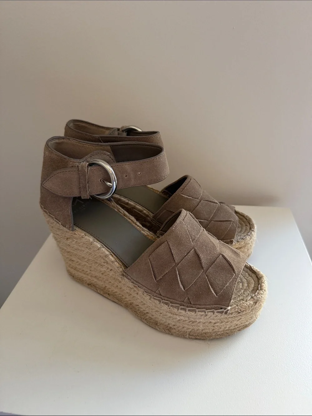 Marc Fisher Taupe Suede Espadrille Platform Sandals